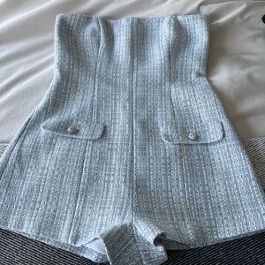 MAJORELLE Light Blue and White Tweed Romper